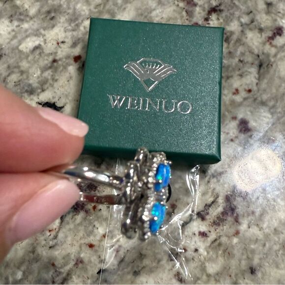 NEW Weinuo Silver and Blue Women's Anxiety Spinner Ring Size 9 - Picture 6 of 10